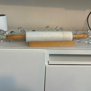 Marble Rolling Pin White with Wood Stand